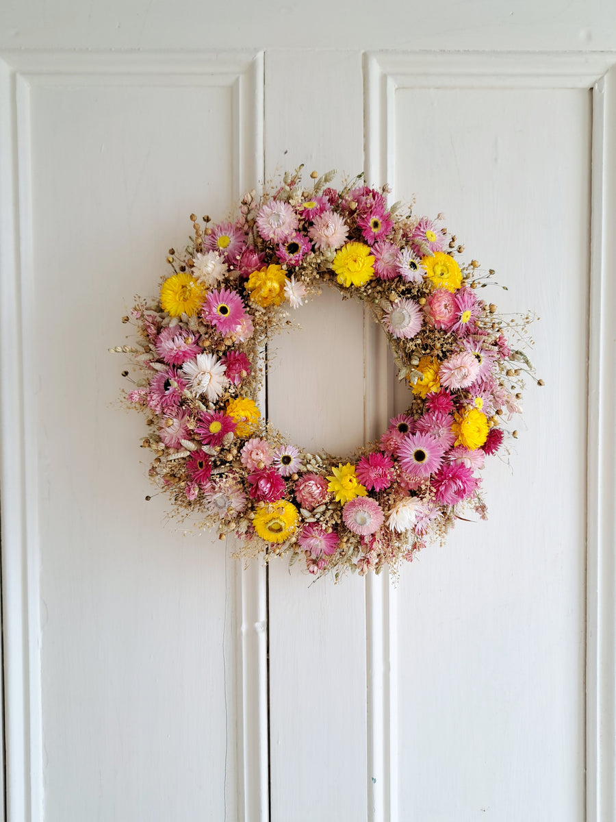 Bright Strawflowers Medium Dried Flower Wreath