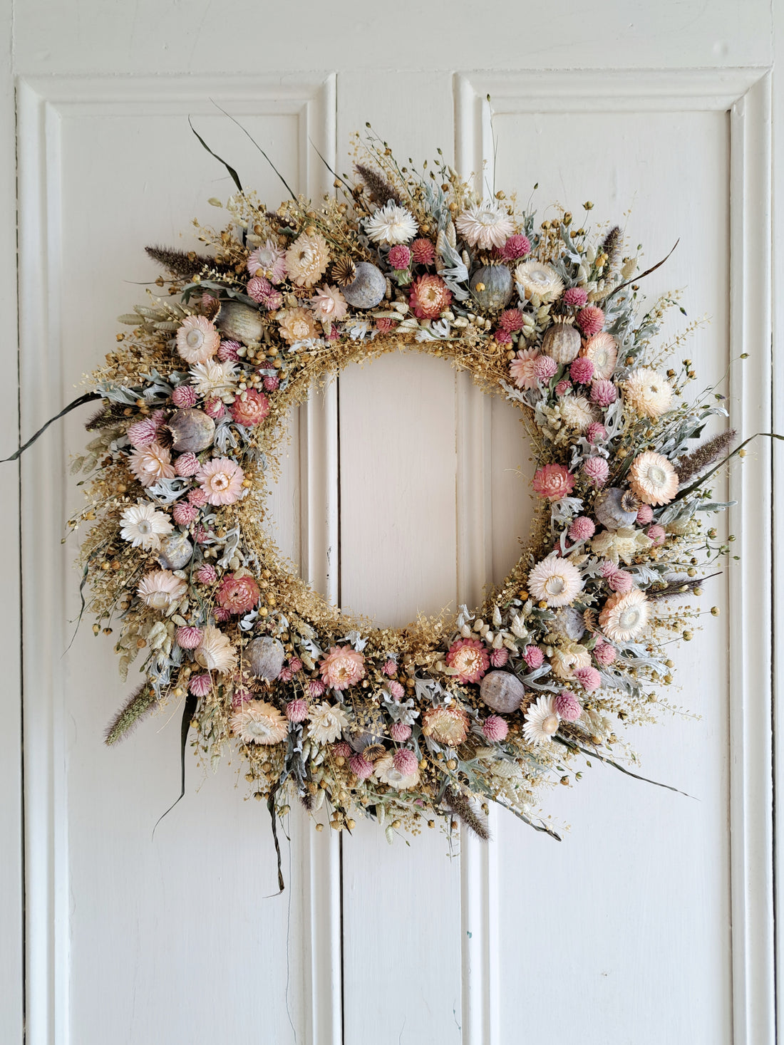 Poppy and Pink Large Dried Flower Wreath