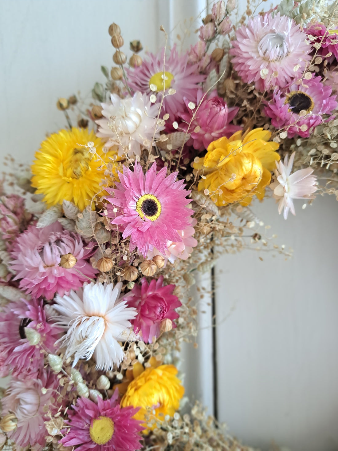 Bright Strawflowers Medium Dried Flower Wreath