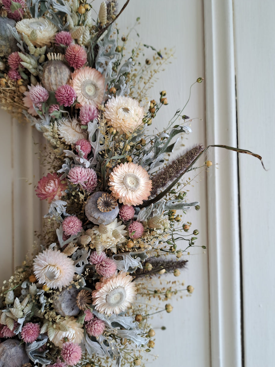 Poppy and Pink Large Dried Flower Wreath